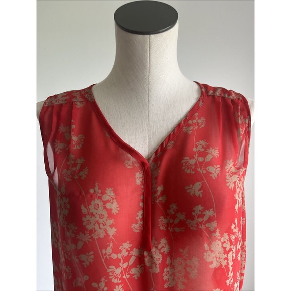 Collective Concepts Sleeveless Womens Red Floral Sheer Blouse MP - Picture 11 of 12